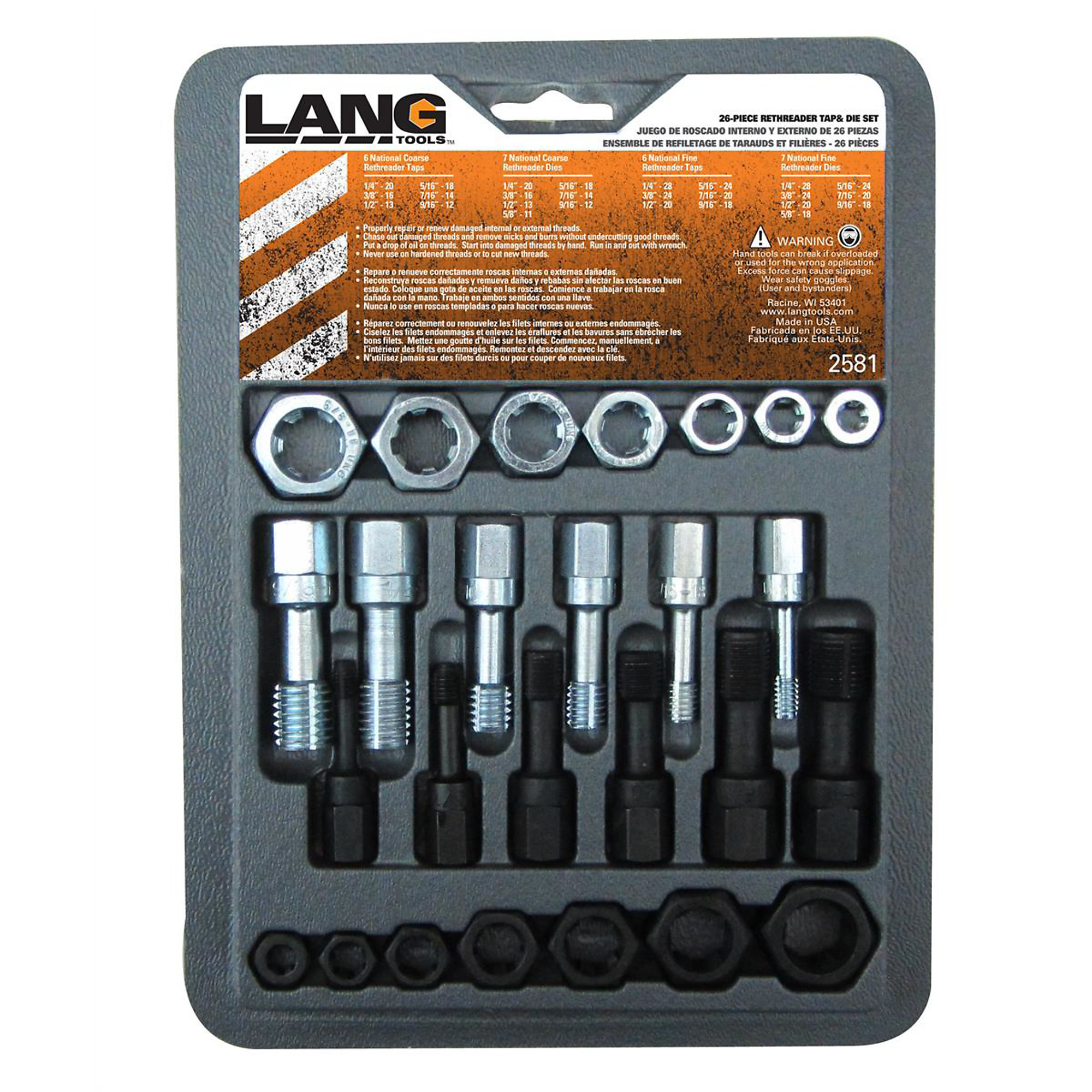 Lang Tools Rethreading Kit — 26-Pc., Model# KAS2581